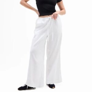 Athleta Paradise Mid Rise Wide Leg Pant Medium White Linen Blend Pull On Pants